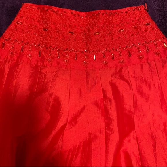 New Free People FP ONE Party Maxi Skirt Taffeta Embellished Waist Band 2 Red - Picture 11 of 16